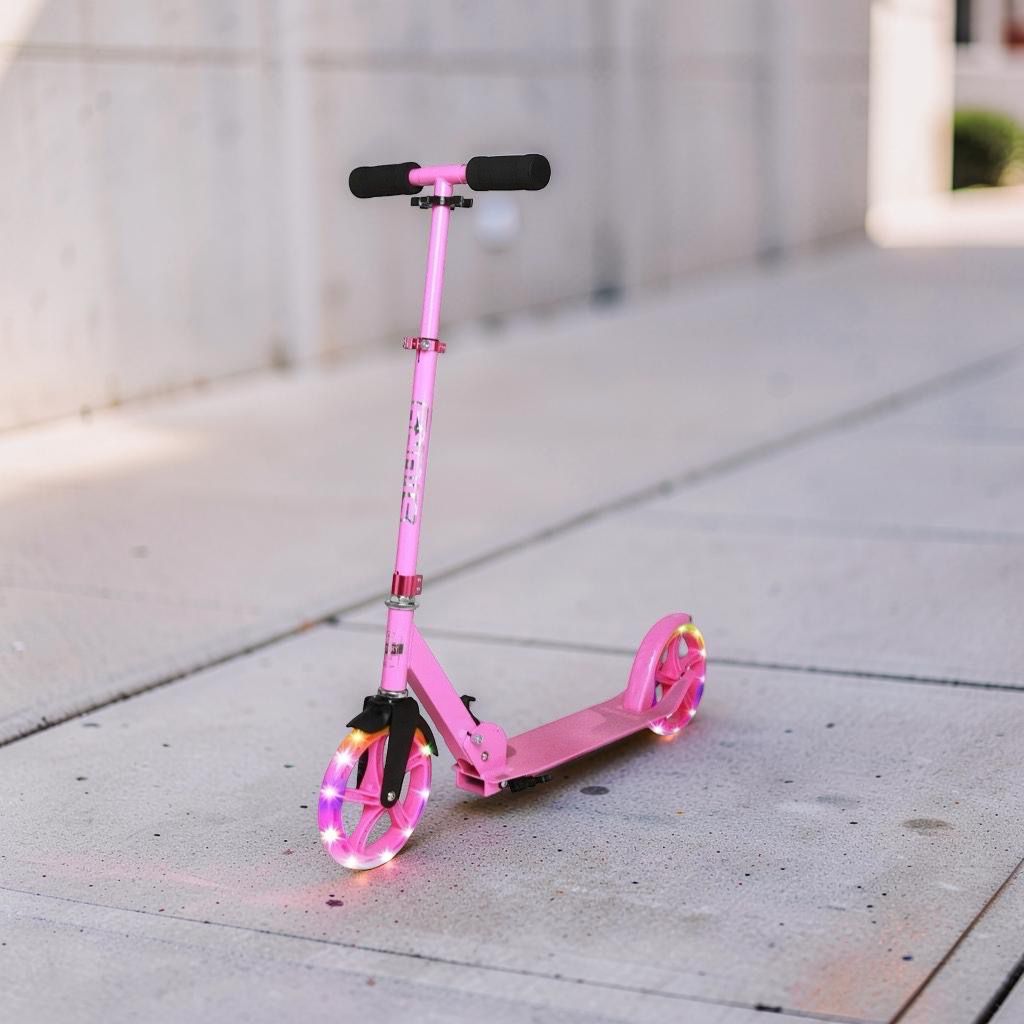 Skládací koloběžka Story Urban GO! pink LED kola lifestyle 1
